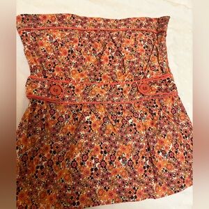 Retro red and orange floral strapless top